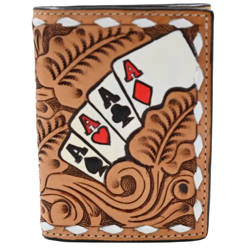 3D Leather Men's Card Suite Trifold Wallet 1
