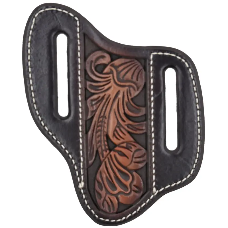 3D Leather Pancake Knife Sheath With Floral Tooling 1