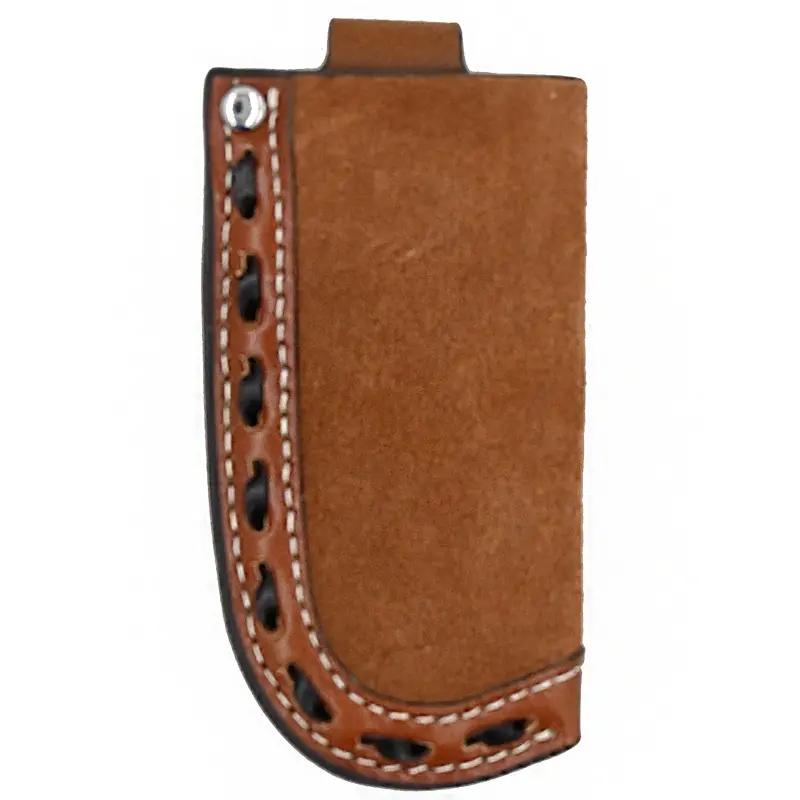 3D Small Vertical Leather Roughout Knife Sheath With Brown Buckstitch 1