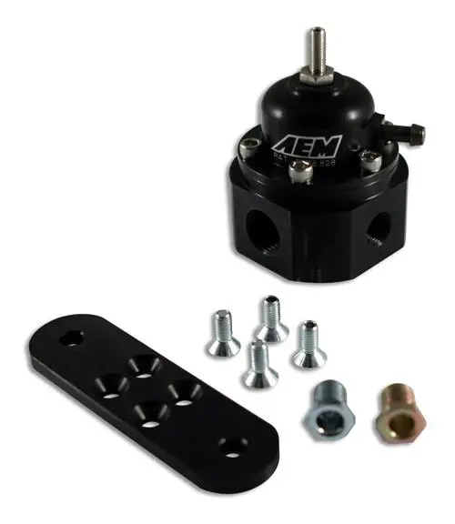Aem Electronics (25-302Bk) Universal Fuel Pressure Regulator; Inlet: 2 X -6 (9/16-18); Outlet: -6 (9/16"-18) Gauge Port: 1/8"Npt 1