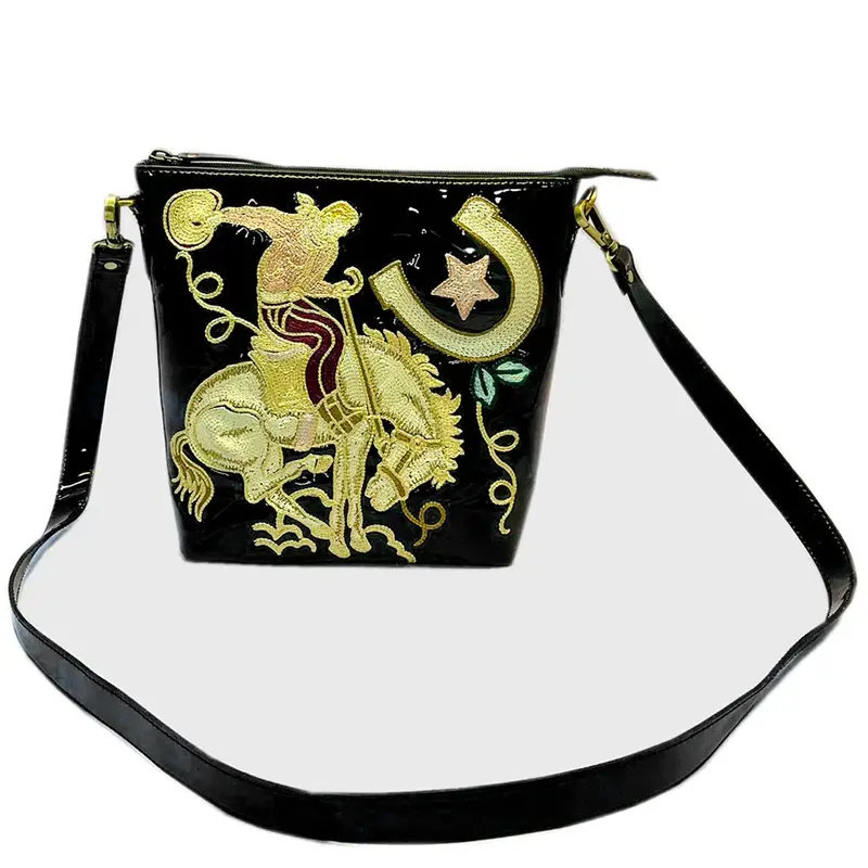 American Darling Black Patent Leather Bucking In The Stars Purse 1
