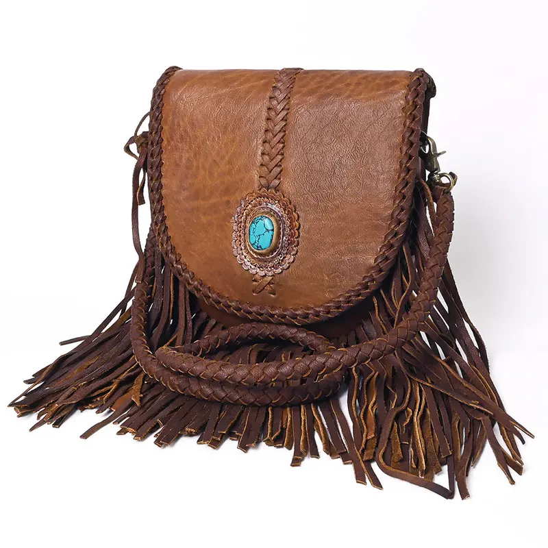 American Darling Braided Fringe Chocolate Messenger Crossbody Purse 1