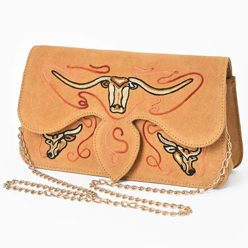 American Darling Embroidered Mustard Suede Crossbody Purse 1