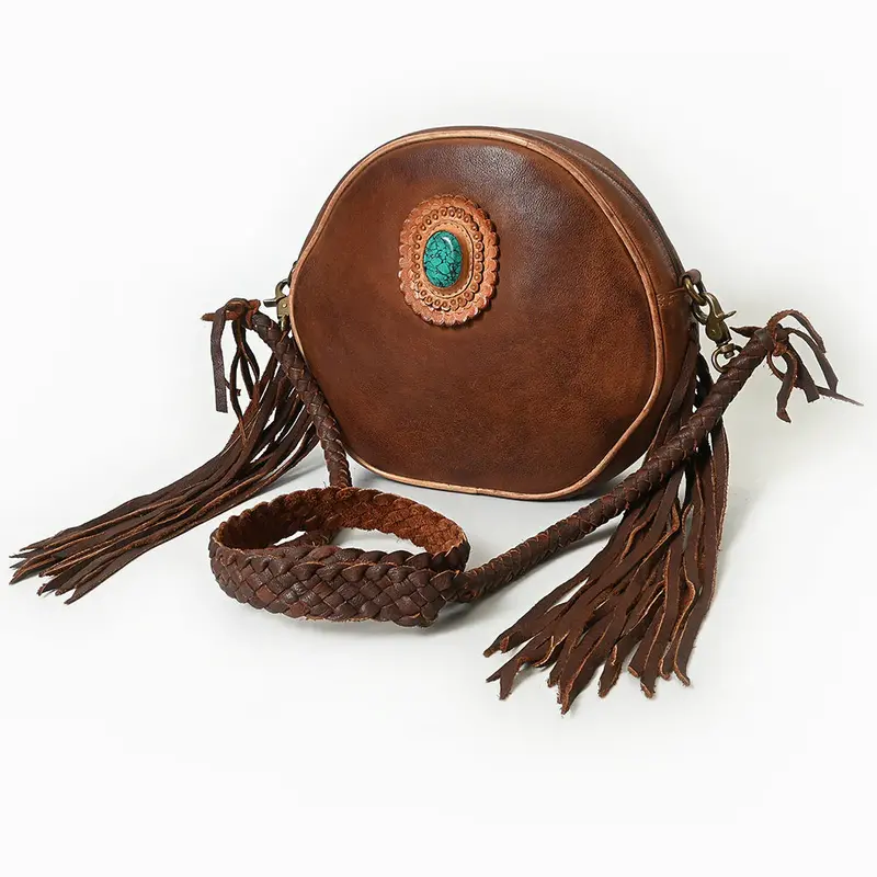 American Darling Leather Canteen Purse With Turquoise Stone 1
