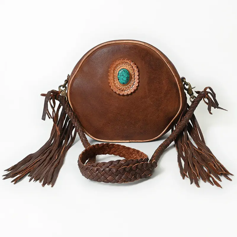 American Darling Leather Canteen Purse With Turquoise Stone 2
