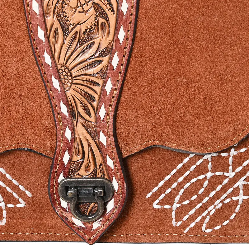 American Darling Rust Suede Crossbody Purse With Tooled Flap 2