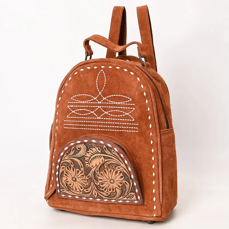 American Darling Rust Suede Mini Backpack With Tooled Pocket 1