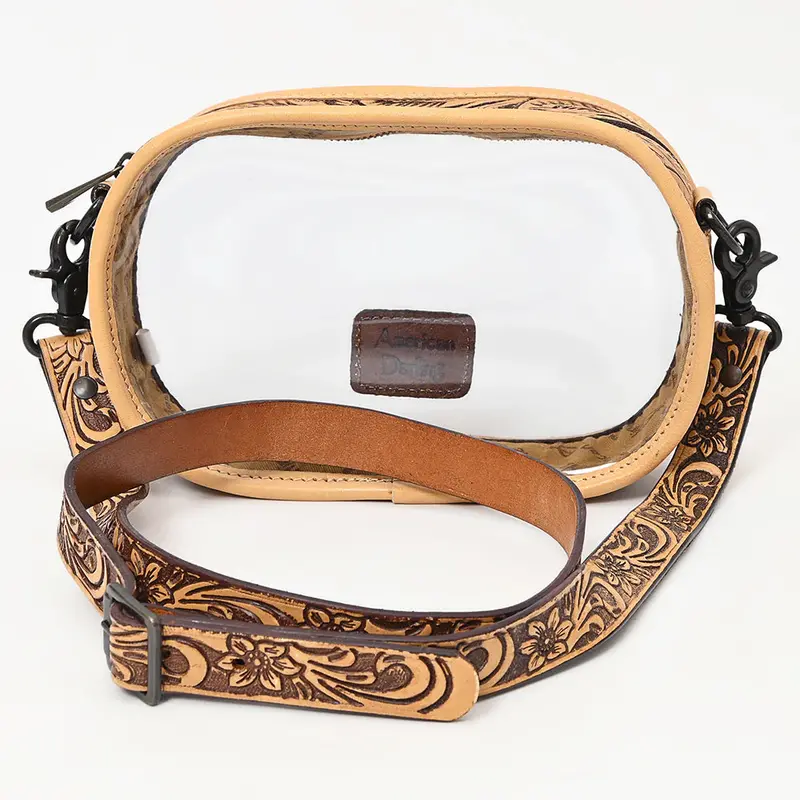 American Darling Tooled Leather Accented Clear Stadium Pencil Bag 1