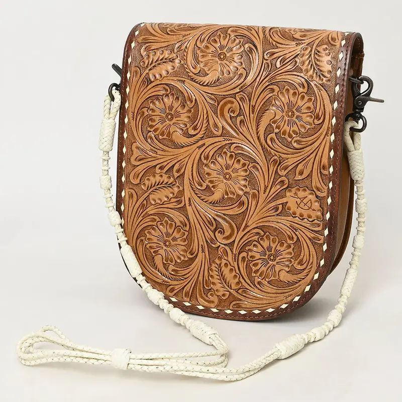 American Darling Tooled Leather Purse With Romal Strap 1