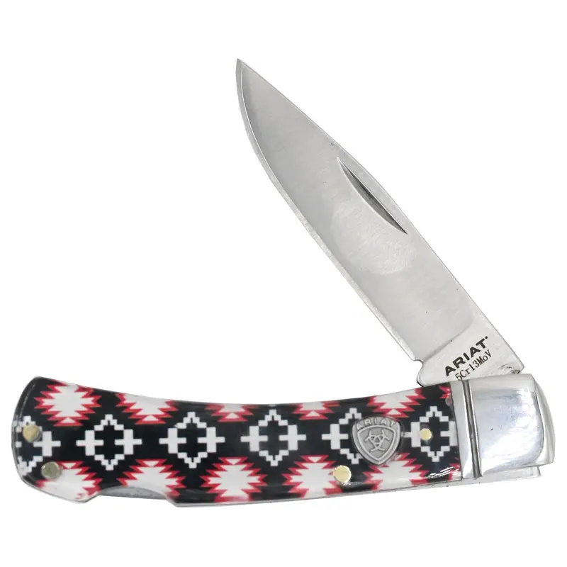 Ariat Large Black And Red Aztec Folding Pocket Knife 1