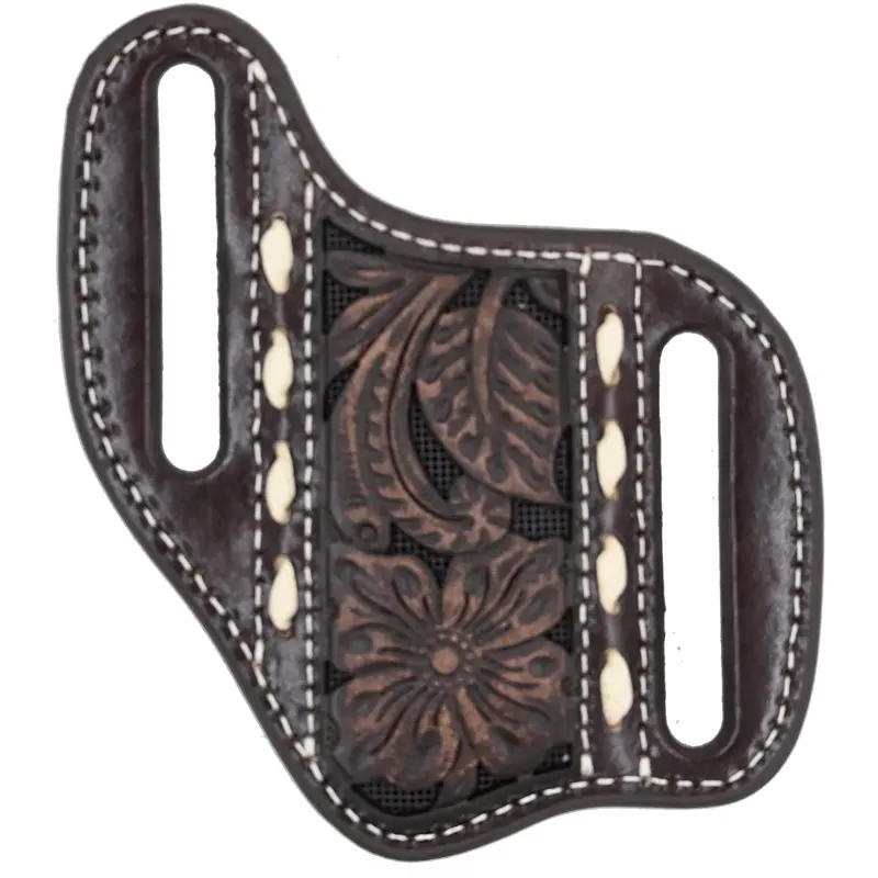Ariat Leather Pancake Knife Sheath With Brown Floral Tooling And Black Inlay 1
