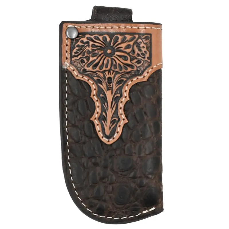 Ariat Small Leather Vertical Knife Sheath With Chocolate Croc Overlay 1