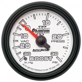 Auto Meter 2-1/16" Boost/Vacuum, 30 In Hg/30 Psi, Mechanical, Phantom Ii #7503 1