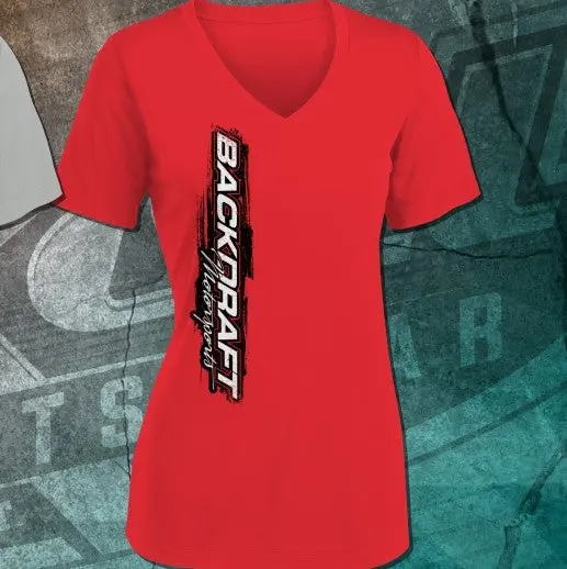 Backdraft Motorsports Ladies Sport Tek Shirt In Red And Gray 1
