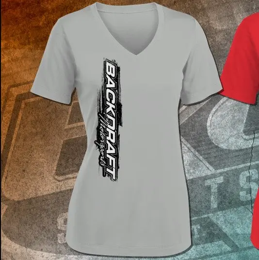 Backdraft Motorsports Ladies Sport Tek Shirt In Red And Gray 2