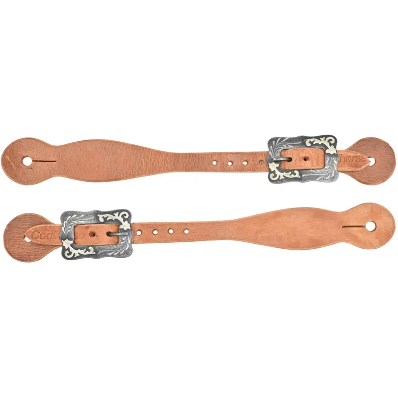 Berlin Custom Leather Men's Trailblazer Spur Straps With Engraved Black Steel Buckles 1