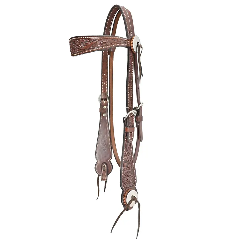 Billy Cook 3/4" Sheridan Tooled Medium Oil Browband Headstall 1