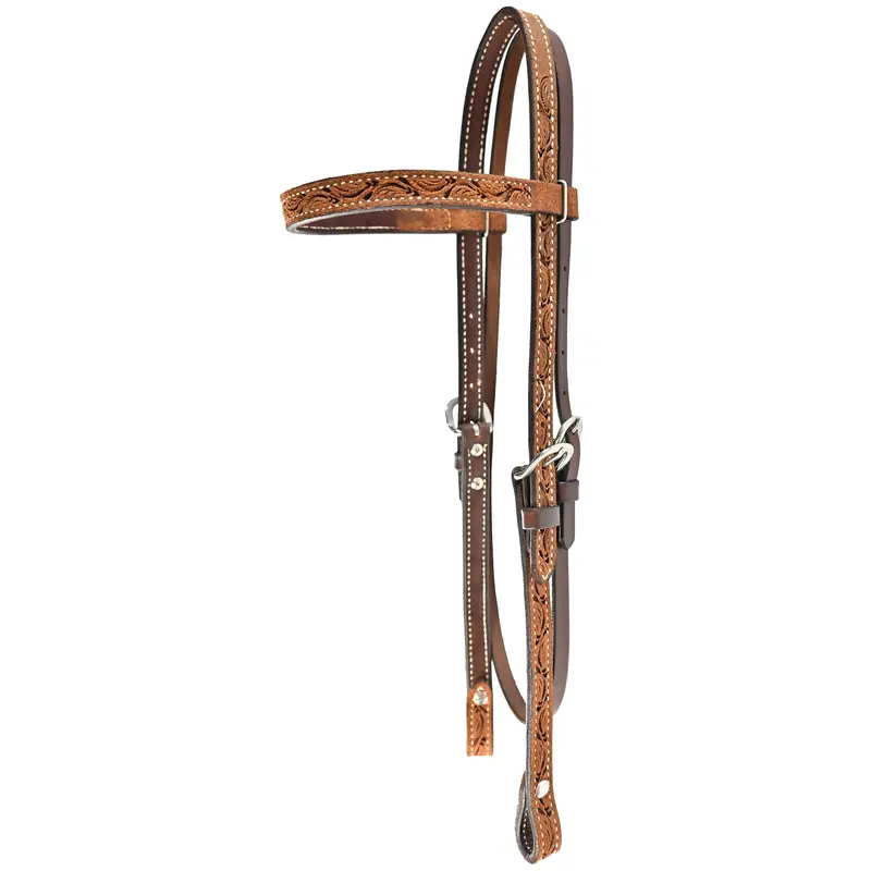 Billy Cook Saddlery 3/4" Roughout Floral Tooled Browband Headstall 1