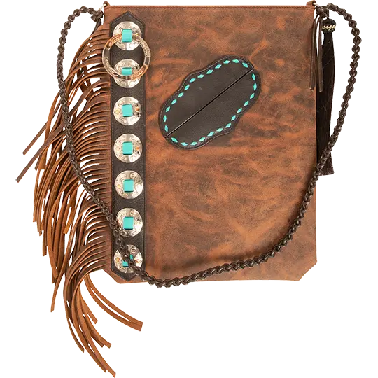 Cashel Leather Fringe Tote With Turquoise Buckstitch 1