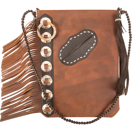 Cashel Leather Fringe Tote With White Buckstitch 1