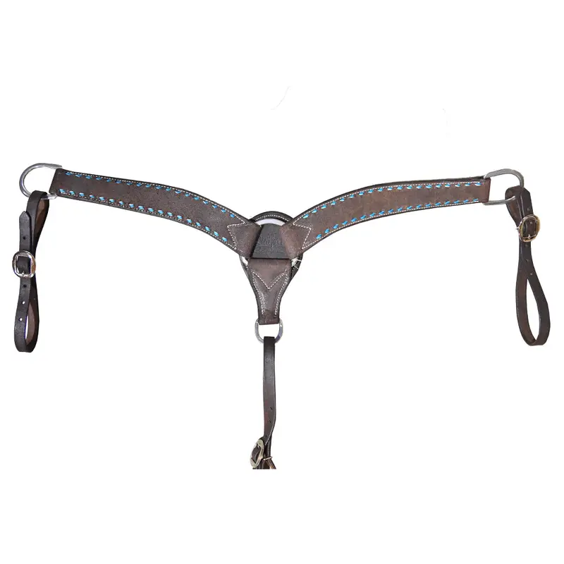 Chocolate Rough Out Breast Collar With Turquoise Buckstitch 1