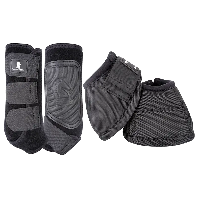 Classic Equine Classic Fit Front And Bell Boot Combo Pack- Black 1