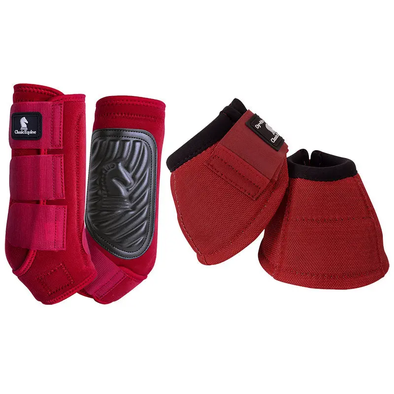 Classic Equine Classic Fit Front And Bell Boot Combo Pack- Crimson 1