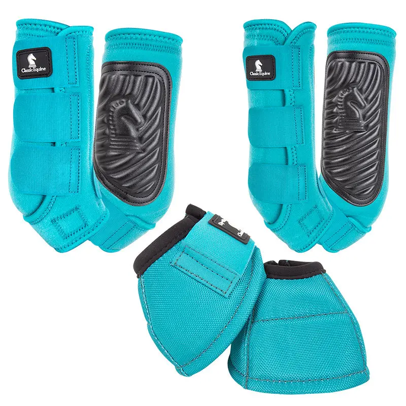 Classic Equine Classic Fit Front, Hind, And Bell Boot Combo Pack- Aqua 1