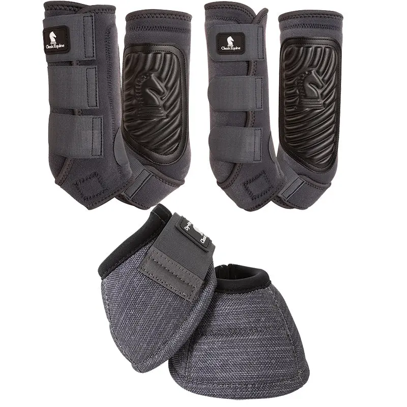 Classic Equine Classic Fit Front, Hind, And Bell Boot Combo Pack- Charcoal 1