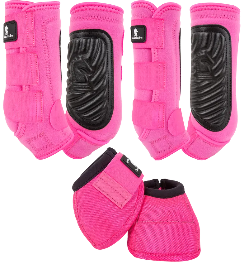 Classic Equine Classic Fit Front, Hind, And Bell Boot Combo Pack- Hot Pink 1