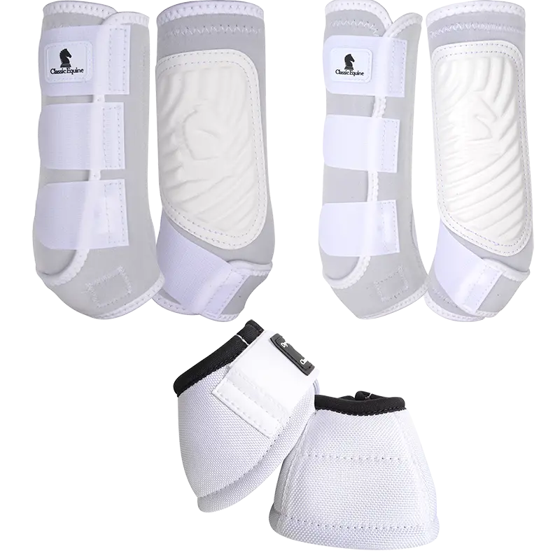 Classic Equine Classic Fit Front, Hind, And Bell Boot Combo Pack- White 1