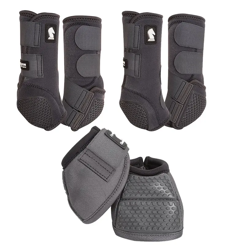 Classic Equine Flexion By Legacy Complete Package, Front, Hind, & Bell Boot Combo Pack- Charcoal 1