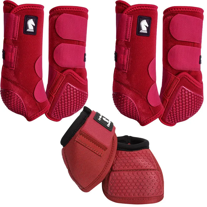 Classic Equine Flexion By Legacy Complete Package, Front, Hind, & Bell Boot Combo Pack- Crimson 1