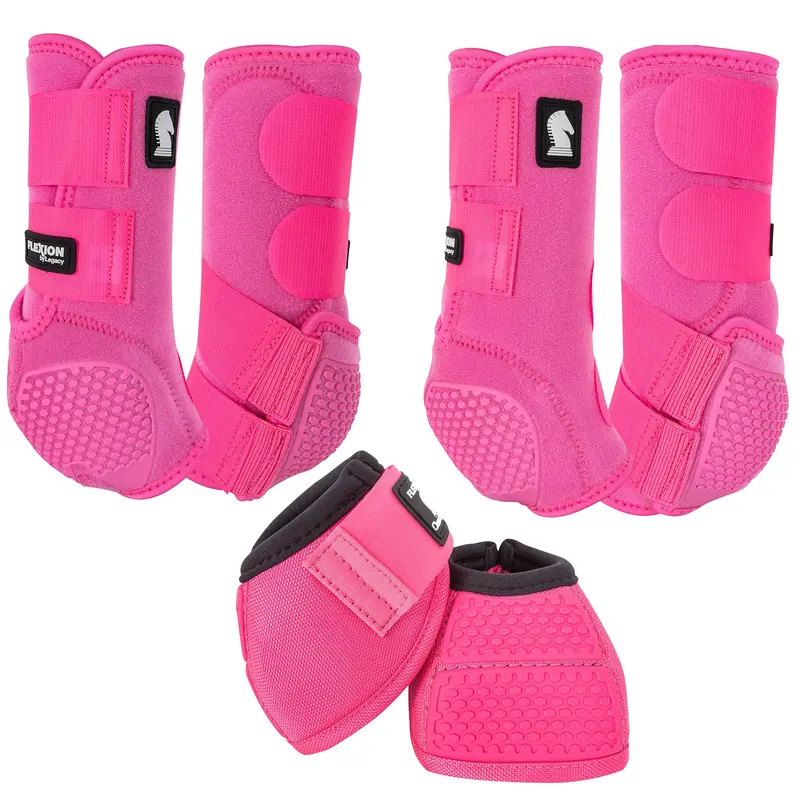 Classic Equine Flexion By Legacy Complete Package, Front, Hind, & Bell Boot Combo Pack- Hot Pink 1