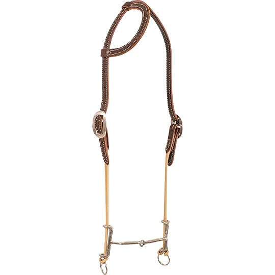 Classic Equine Loomis Draw Gag Smooth Snaffle Bit On Chocolate Slip Ear Headstall 1