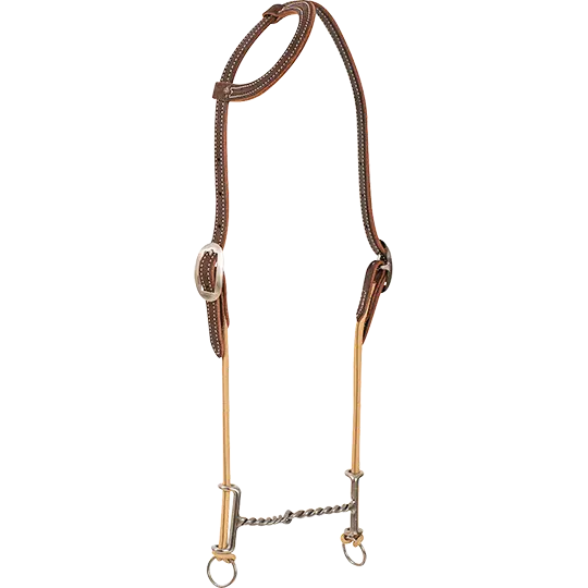 Classic Equine Loomis Draw Gag Twisted Snaffle Bit On Chocolate Slip Ear Headstall 1