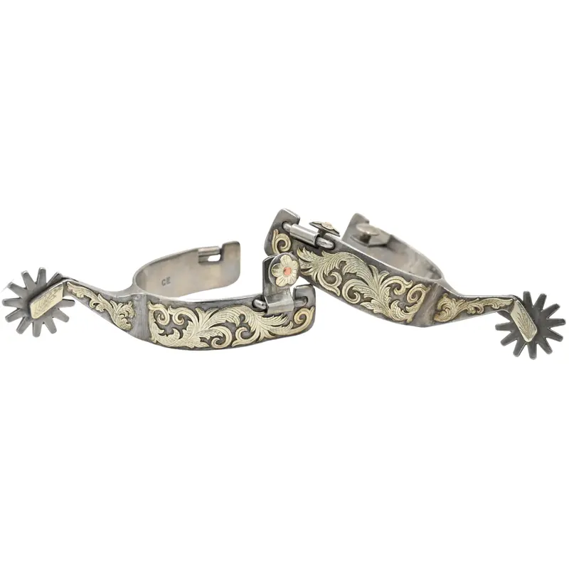 Classic Equine Performance Horse Spurs With Silver And Copper Scroll Overlay- 12Pt 1