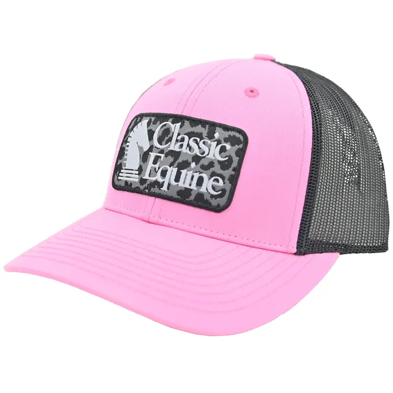Classic Equine Pink And Black Mesh Snapback Cap With Grey Leopard Patch 1