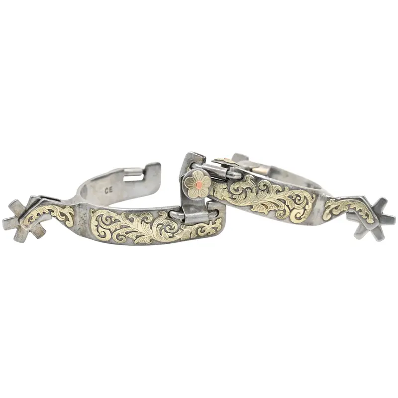 Classic Equine Women's Performance Horse Spurs With Silver And Copper Floral Overlay- 6Pt 1