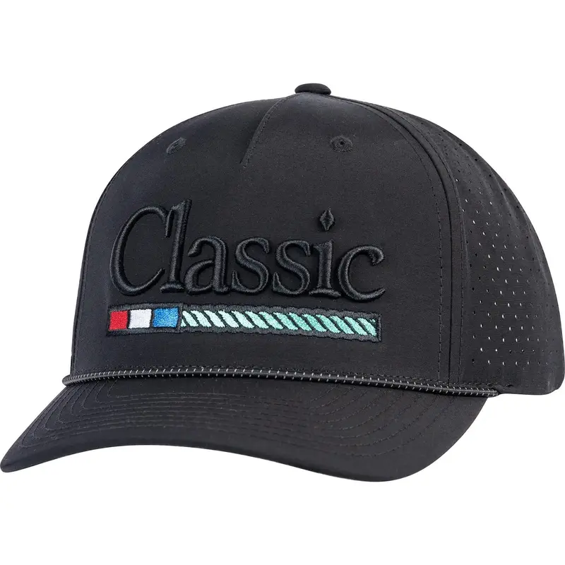 Classic Ropes Black Performance Snapback Cap With Black Embroidered Logo 1