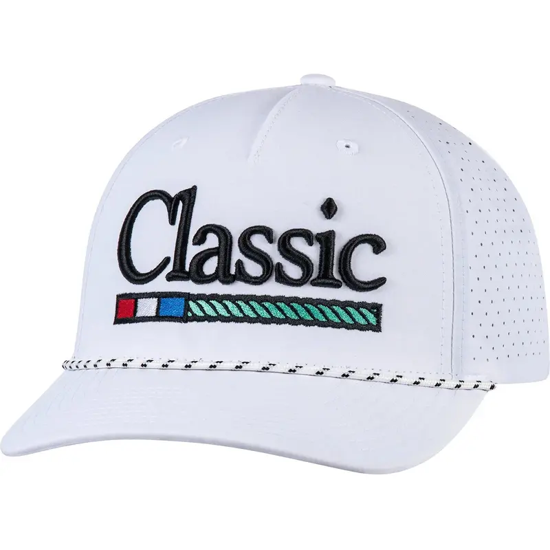 Classic Ropes White Performance Snapback Cap With Black Embroidered Logo 1