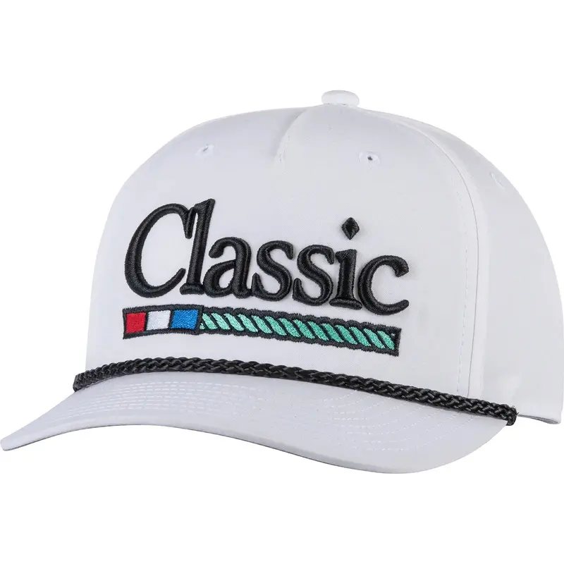 Classic Ropes White Sport Snapback Cap With Black Embroidered Logo 1