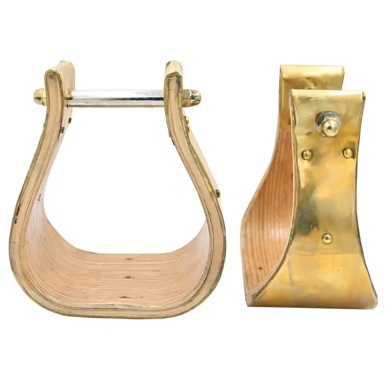 Coolhorse 4" Wooden Brass Covered Bell Stirrup 1
