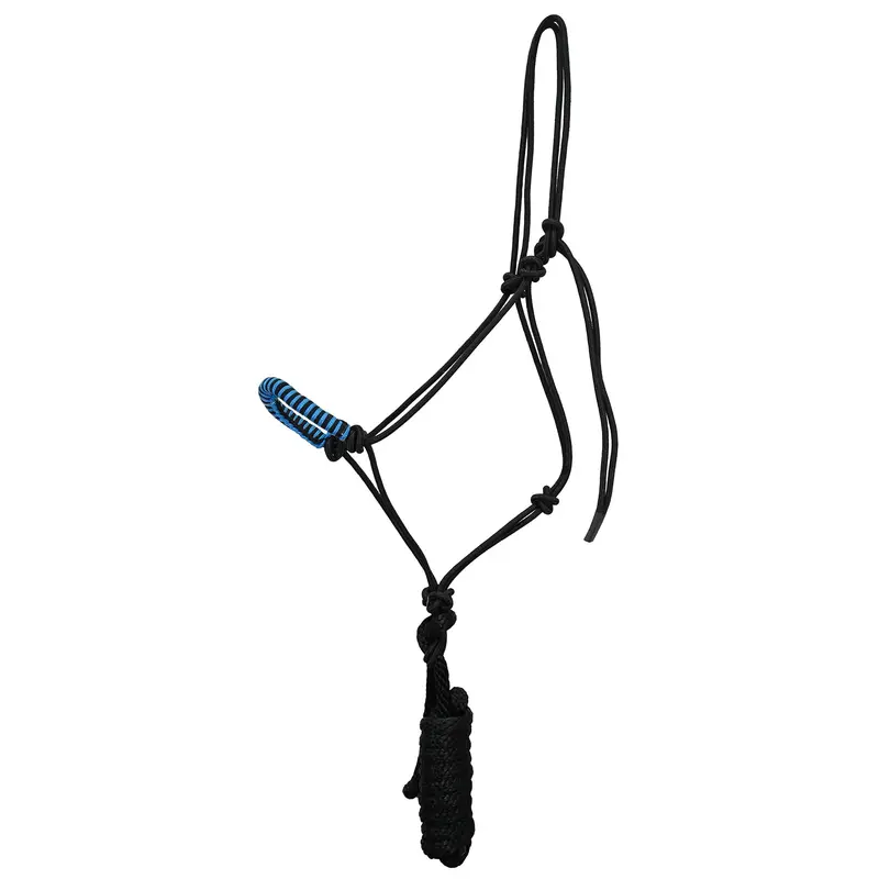 Coolhorse Braided Nose Rope Halter W/ 7' Lead- Black/Turquoise 1