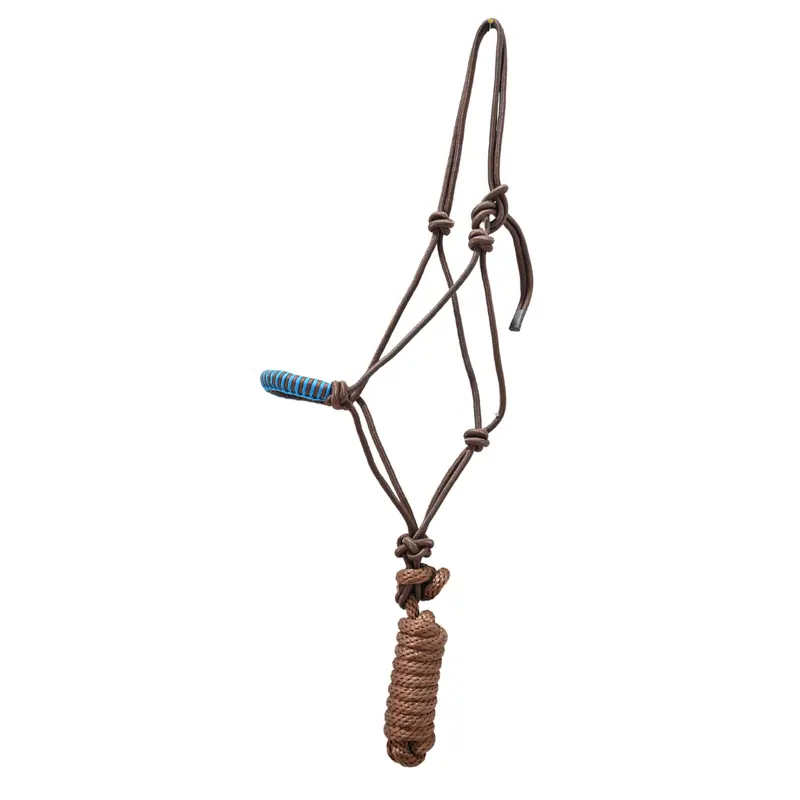 Coolhorse Braided Nose Rope Halter W/ 7' Lead- Brown/Turquoise 1