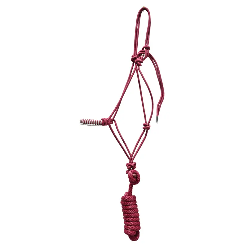 Coolhorse Braided Nose Rope Halter W/ 7' Lead- Burgundy/Silver 1