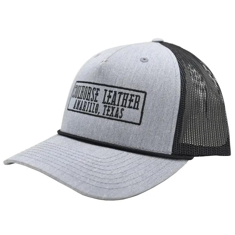 Coolhorse Heather Grey And Black Mesh Snapback Cap W/ Coolhorse Leather Logo 1