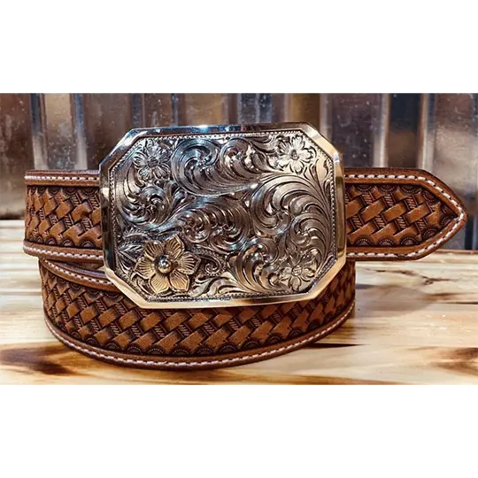 Coolhorse Leather 1 1/2" Basket Stamped Belt- Pre-Made, Handmade In Amarillo, Tx 1