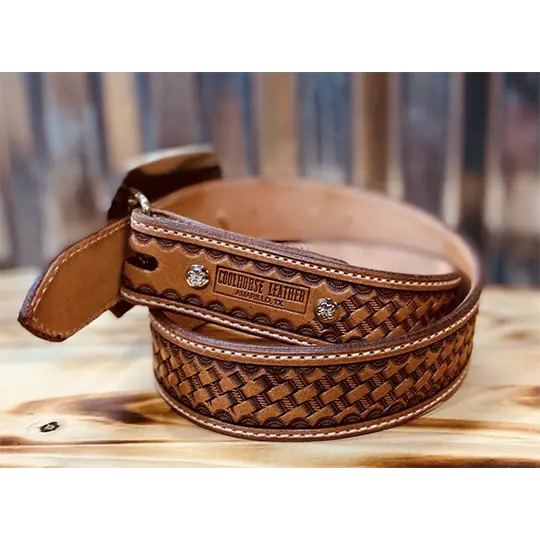 Coolhorse Leather 1 1/2" Basket Stamped Belt- Pre-Made, Handmade In Amarillo, Tx 2