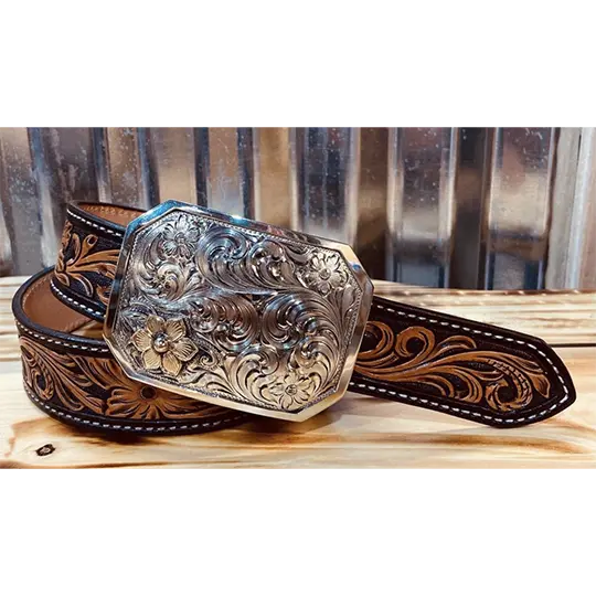 Coolhorse Leather 1 1/2" Floral Tooled Belt- Pre-Made, Handmade In Amarillo, Tx 1